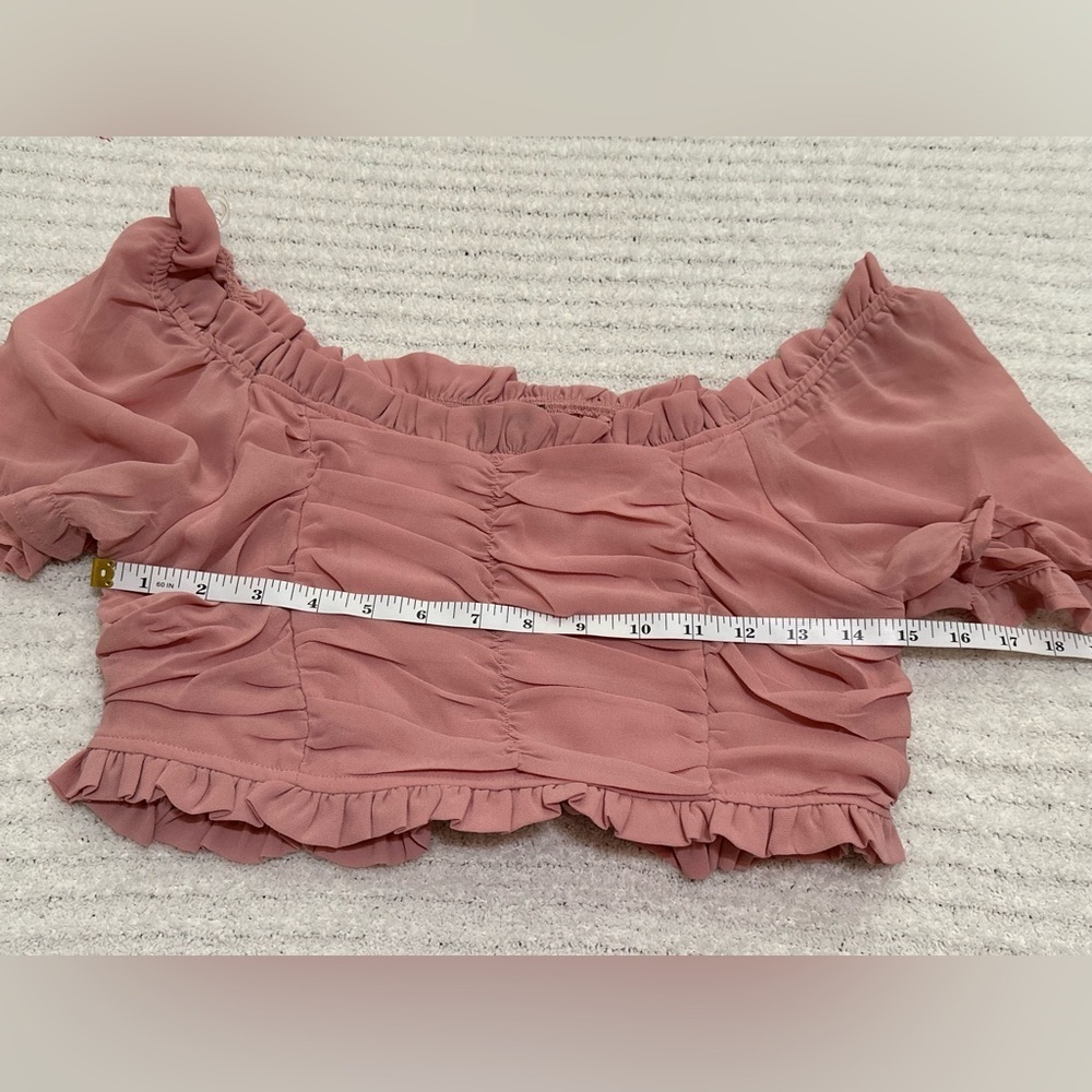 Papermoon Ruched Off-Shoulder Pink Crop Top - Picture 7 of 9